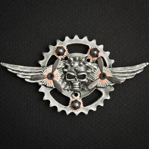 Buy Winged Skull Steampunk Altered Art Sky Captain Pewter Concho Biker