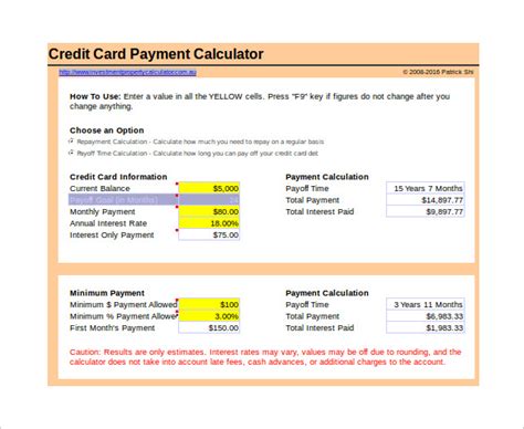 Free 9 Sample Credit Card Payment Calculator Templates In Excel