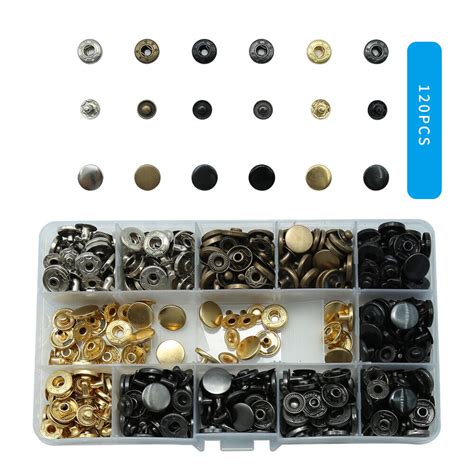 6 Color 120 Set Leather Snap Fasteners Kit Metal Button Snaps Press