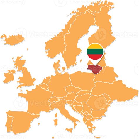 Lithuania Map In Europe Lithuania Location And Flags 24584099 Png