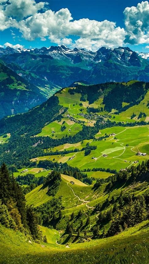 Landscape Of Mountain Green Hills Under Cloudy Blue Sky 4k