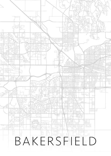 Bakersfield California City Street Map Black And White Minimalist