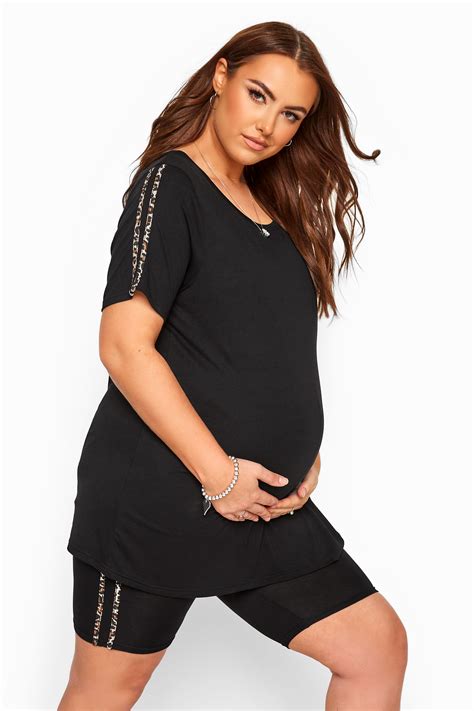 Bump It Up Maternity Black Leopard Print Tape Cycling Shorts Yours