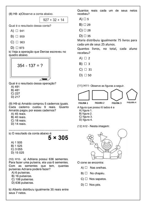 Simulado de matemática 3º ano Simulado de matemática com 18