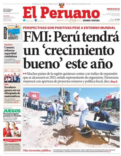 Periódico El Peruano Perú Periódicos De Perú Edición De Miércoles