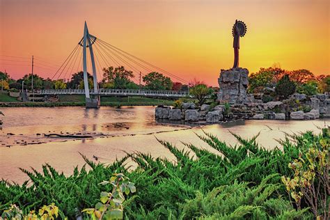 Sunset At The Keeper Of The Plains Wichita Kansas Photograph By