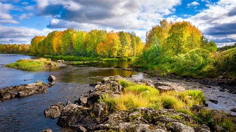 Image Finland Autumn Nature Rivers Stones Trees