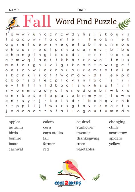 Printable Fall Word Search Cool2bkids