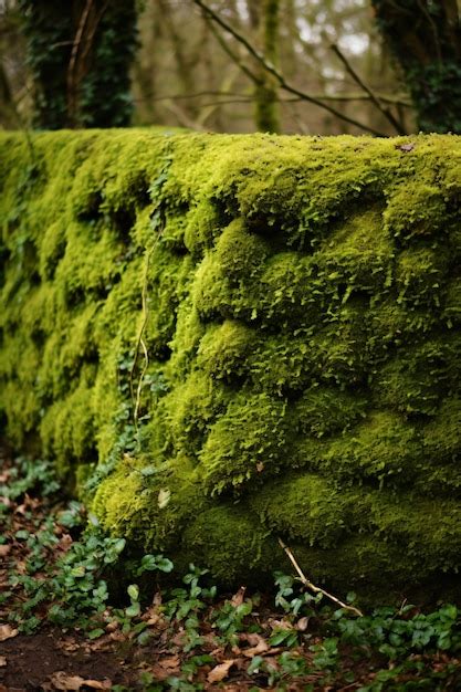 Premium Ai Image A Moss Covered Stone Wall In A Forest