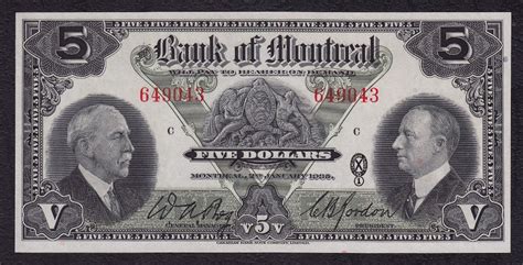 The bank of montreal, (french: Bank of Montreal $5, 1935