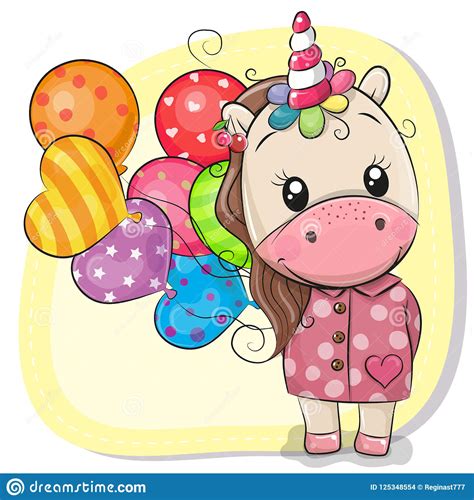 Cute Cartoon Unicorn With Balloons Stock Vector Illustration Of