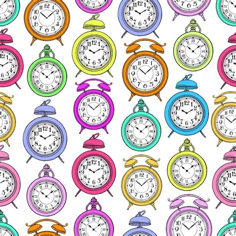 Premium Vector Seamless Pattern Of Colored Vintage Clock