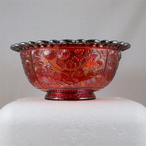 Imperial Red Carnival Glass Black Eyed Susan Round Bowl Carnival Glass
