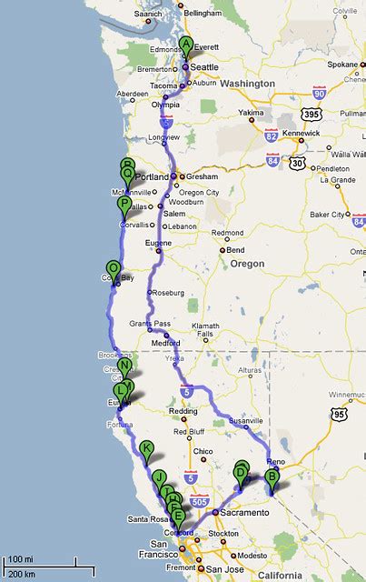 California Road Trip Map Map Detailing The Planned Stops