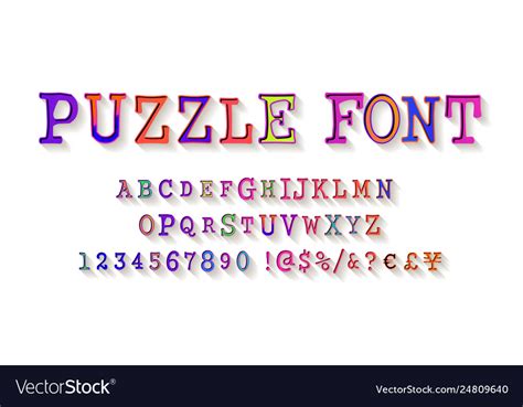 Puzzle Font Jigsaw Puzzle Alphabet And Numbers Vector Image