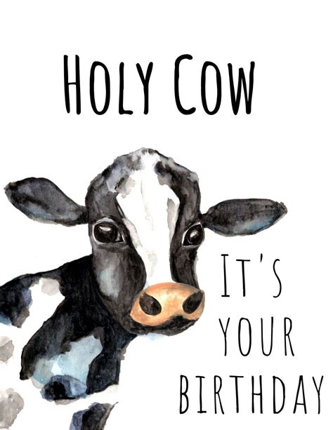 Holy Cow Birthday Card Funny Personalized Watercolor Dairy Etsy In