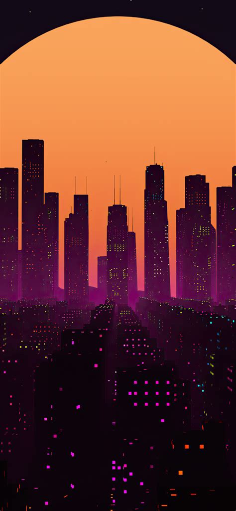 1242x2688 Retrowave City Sunset 4k Iphone Xs Max Hd 4k Wallpapers