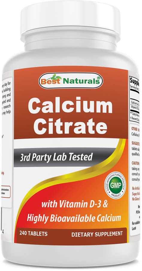 Best Naturals Calcium Citrate With Vitamin D 3 240 Tablets