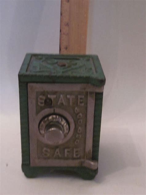 Green Antique Cast Iron Still Bank State Safe Combination Lock Toy Vtg