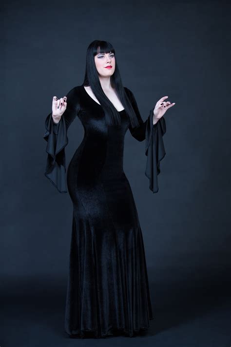 Morticia Addams Cosplay Black Velvet Dress Sexy Witch Costume Etsy
