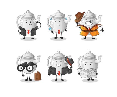 Premium Vector Teapot Detective Group Character Cartoon Mascot Vectorxa