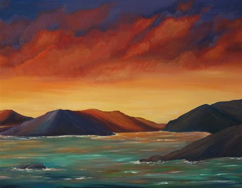 Fiery Sunset Virgin Islands Painting Liz W Fine Art