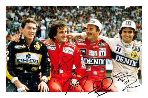 Ayrton Senna Alain Prost Nigel Mansell Nelson Piquet Signed Autograph Photo Prnt Ebay