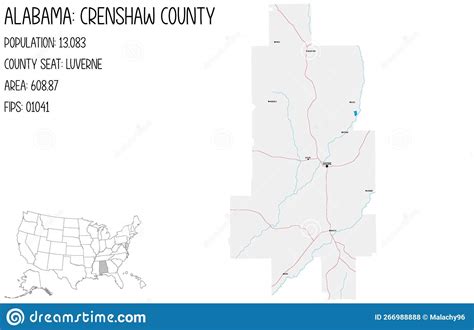 Map Of Crenshaw County In Alabama Usa Stock Vector Illustration Of