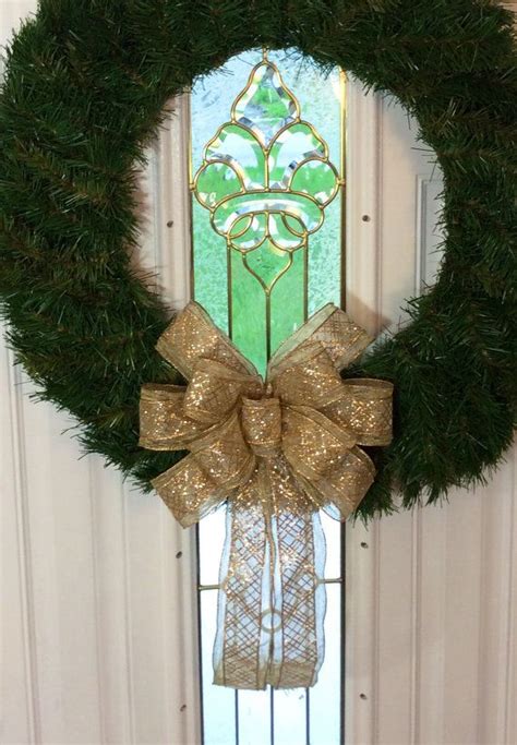 Gold Glittering Layered Wreath Bow Handmade Double Ribbon Etsy