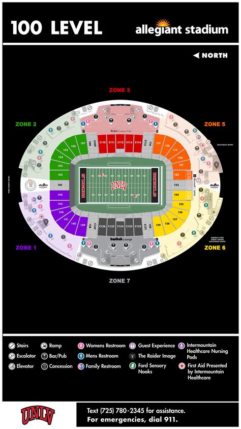 Allegiant stadium can hold approximately 65,000 football fans. UNLV Stadium Maps | Allegiant Stadium