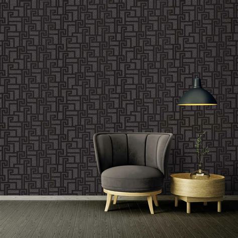 Versace Parvus Greek Key Luxury Textured Wallpaper Black 96236 3