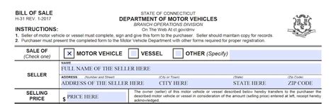 Connecticut Bill Of Sale Form Dmv Ct Information