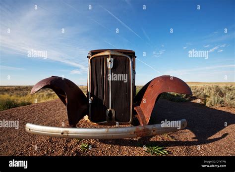 Retro car on Route 66 Stock Photo - Alamy