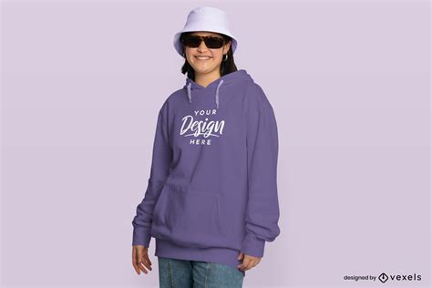 Asian Girl With Sunglasses And Hoodie Mockup Psd Editable Template