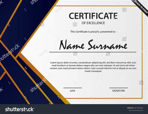 Certificate Of Excellence Template Gold Theme Vector