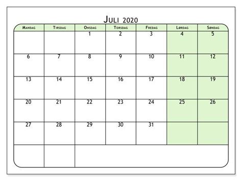 Kalender Juli 2020 Zum Ausdrucken Mit Notizen