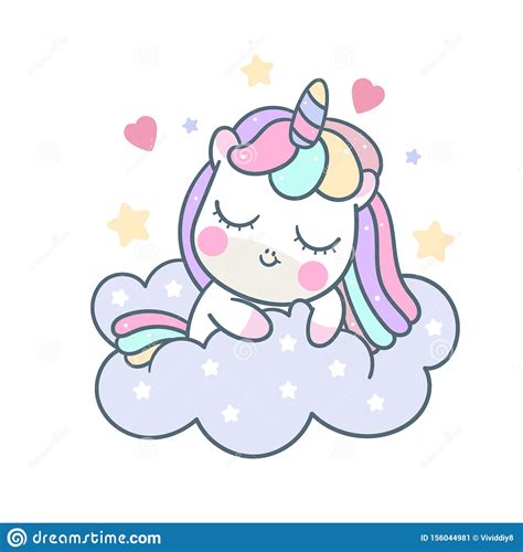 Cute Unicorn Sleep Vector On Cloud Pony Cartoon For Sweet Dream Pastel