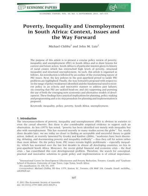Pdf Poverty Inequality And Unemployment In South Africa Context