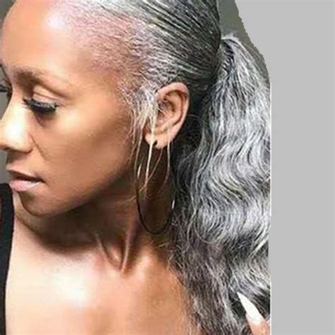 Grey Hair Wet Wavy Wrap Around Ponytail Hairpiece Silver Grey Real Hair