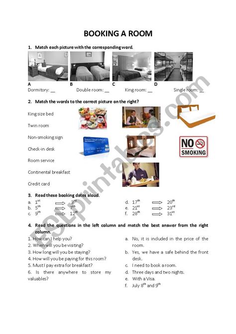 Booking A Room Esl Worksheet By Fifine13