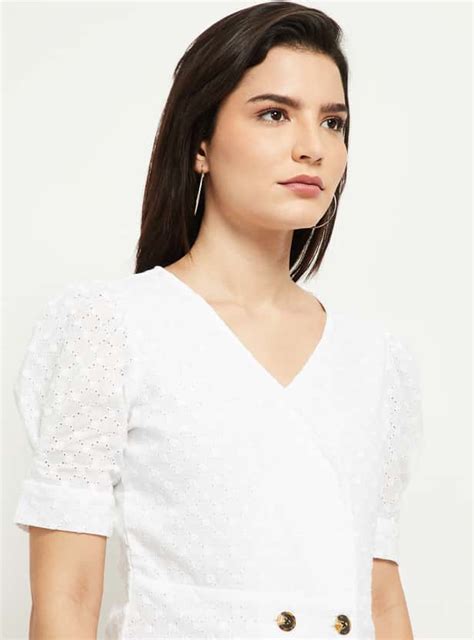 Buy Max Women Schiffli Embroidered Top With Puff Sleeves From Max At