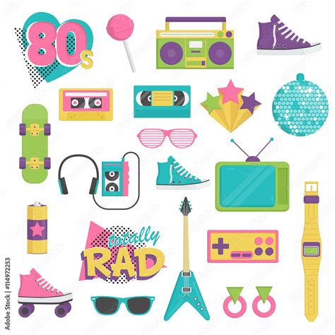 Collection Of Vintage Retro 1980s Style Items That Symbolize The 80s