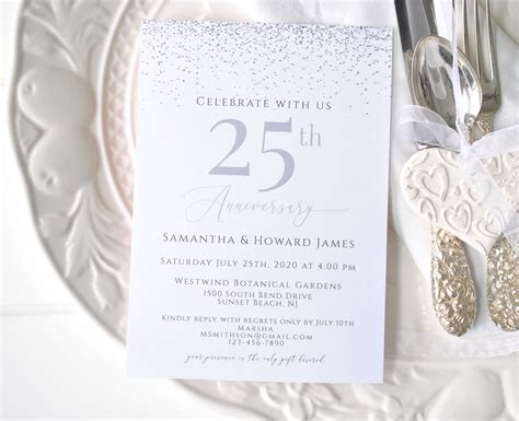 Silver 25th Wedding Anniversary Invitation Template 5x7 Etsy Uk