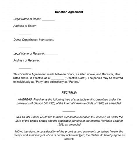 Donation Agreement Sample Template Word And Pdf