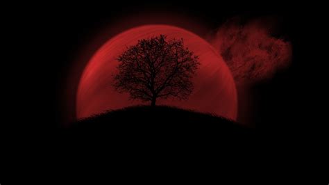 Download Blood Moon Tree Silhouette Red Artistic Moon Hd Wallpaper