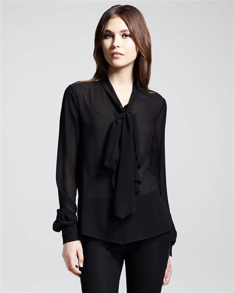 lyst saint laurent silk bow blouse in black