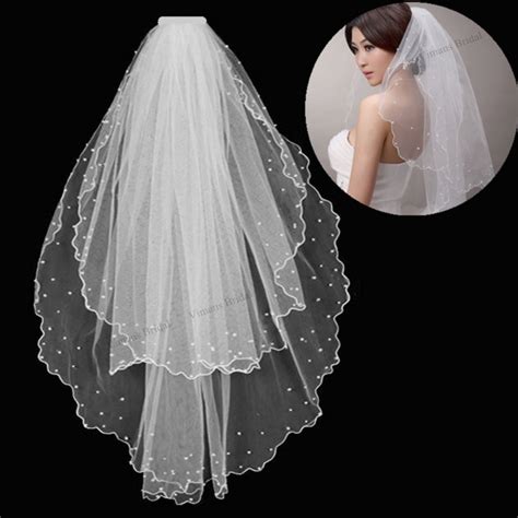 2015 Free Shipping Beautiful Wedding Veils Long White Elegnt Mantilla