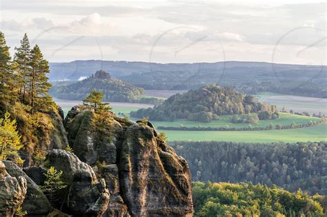 Elbe Sandstone Mountains View To The Mountains Zirkelstein And