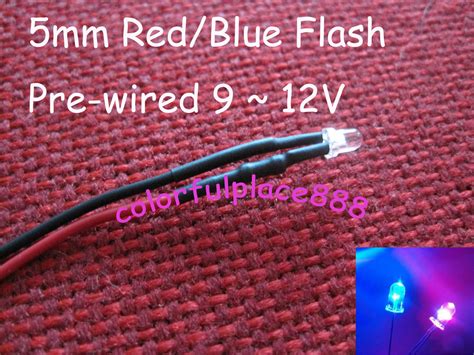 10pcs 5mm Red Blue Flash Flashing 9v 12v Dc Pre Wired Water Clear Led Leds 20cm Ebay
