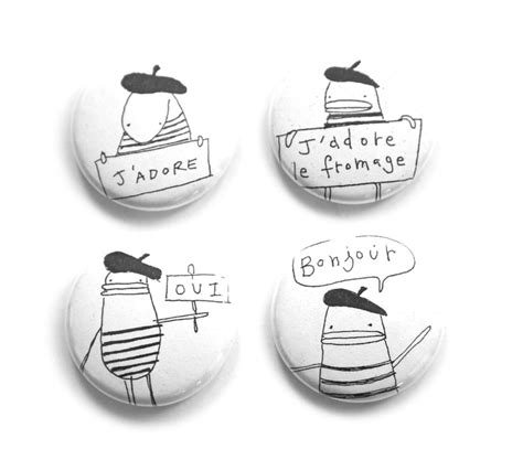 Pin Button Badge Set Of Four Bonjour Oui Fromage Etsy Acessórios